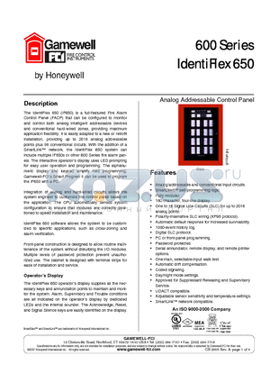 CAB600-4 datasheet - IdentiFlex 650 base analog/addressable system