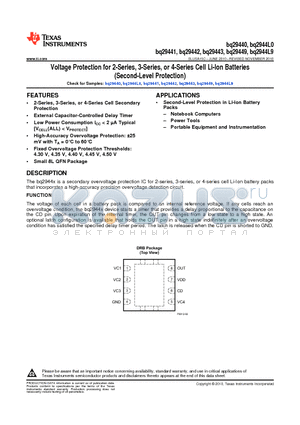 BQ29441 datasheet - Voltage Protection for 2-Series, 3-Series, or 4-Series Cell Li-Ion Batteries