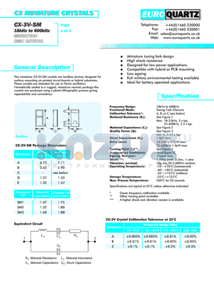 CX-3VOT-SM232.768B datasheet - CX MINIATURE CRYSTALS