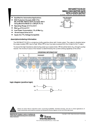 CAHCT1G125QDCKRG4Q datasheet - SINGLE BUS BUFFER GATE WITH 3-STATE OUTPUT
