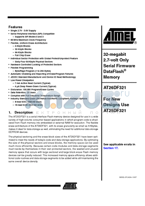 AT26DF321-SU datasheet - 32-megabit 2.7-volt Only Serial Firmware DataFlash Memory