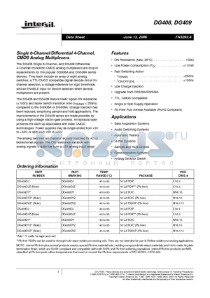 DG408DJZ datasheet - Single 8-Channel/Differential 4-Channel, CMOS Analog Multiplexers