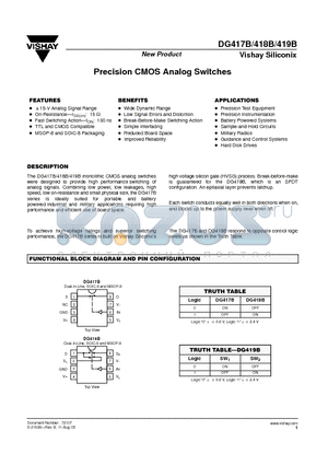 DG417BAK datasheet - Precision CMOS Analog Switches