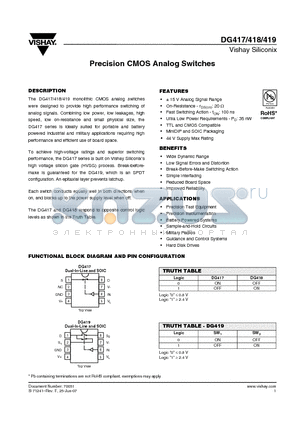 DG418DJ datasheet - Precision CMOS Analog Switches