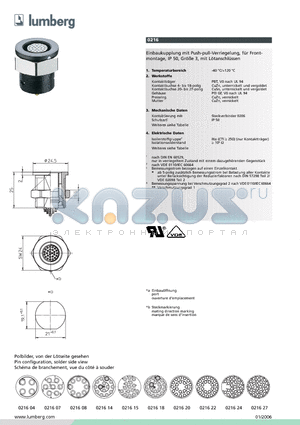 0216 datasheet - Einbaukupplung mit Push-pull-Verriegelung