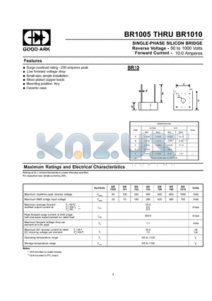 BR108 datasheet - SINGLE-PHASE SILICON BRIDGE