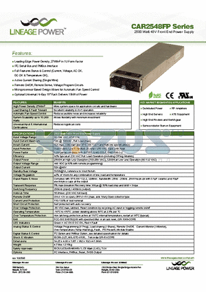 CAR2548FPAY0-1A datasheet - 2500 Watt 48V Front End Power Supply