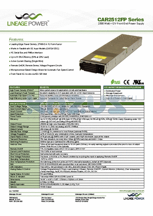 CAR2512FPB5Z0-1A datasheet - 2500 Watt 12V Front End Power Supply