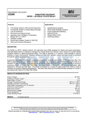 53246 datasheet - RADIATION TOLERANT 40VDC - 2A SOLID STATE RELAY