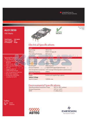 ALO15B50 datasheet - High efficiency (96% Typical)