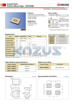 CX1612SB32000D0GEJZ1 datasheet - 1.61.2mm for Consumer Products