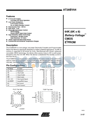 AT28BV64-30PI datasheet - 64K 8K x 8 Battery-Voltage CMOS E2PROM
