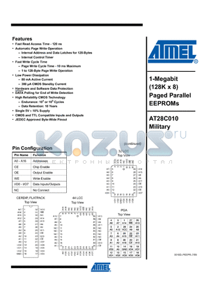 AT28C010E-15DM/883 datasheet - 1-Megabit (128K x 8) Paged Parallel EEPROMs