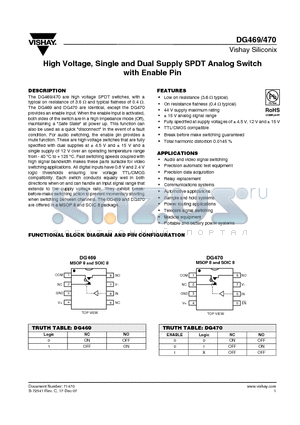 DG469EQ-T1-E3 datasheet - High Voltage, Single and Dual Supply SPDT Analog Switch with Enable Pin