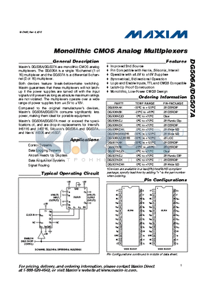 DG506ACWI datasheet - Monolithic CMOS Analog Multiplexers