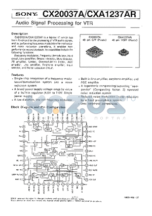 CX20037A datasheet - AUDIO SIGNAL PROCESSING FOR VTR