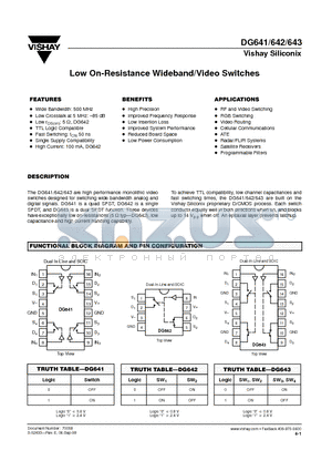 DG641 datasheet - Low On-Resistance Wideband/Video Switches