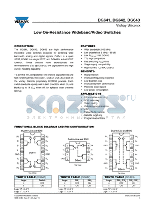 DG641 datasheet - Low On-Resistance Wideband/Video Switches