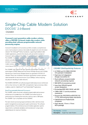 CX24951 datasheet - Single-Chip Cable Modem Solution