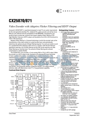 CX25870 datasheet - Video Encoder with Adaptive Flicker Filtering and HDTV Output