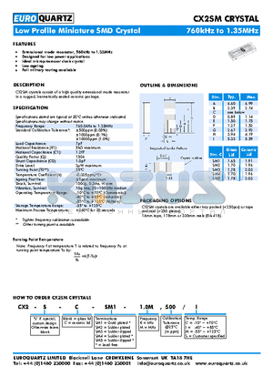 CX2SM datasheet - Extensional mode resonator, 760kHz to 1.35MHz