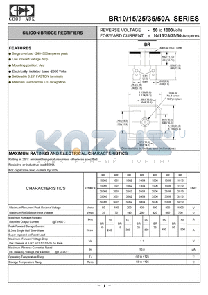 BR2508 datasheet - SILICON BRIDGE RECTIFIERS