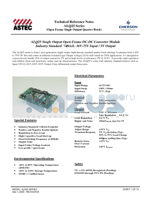 ALQ25A48 datasheet - Single Output Open-Frame DC-DC Converter Module Industry Standard l Brick: 36V-75V Input / 5V Output