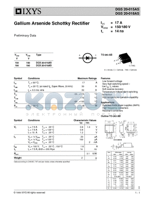 DGS20-015AS datasheet - Gallium Arsenide Schottky Rectifier