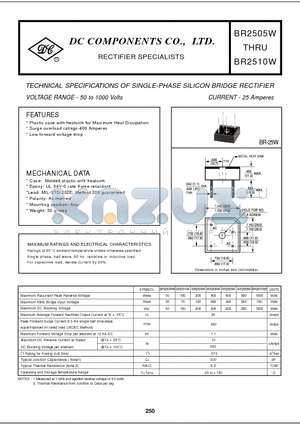 BR258W datasheet - TECHNICAL SPECIFICATIONS OF SINGLE-PHASE SILICON BRIDGE RECTIFIER