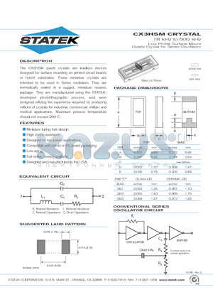 CX3HSM datasheet - Low Profile Surface Mount Quartz Crystal for Series Oscillators