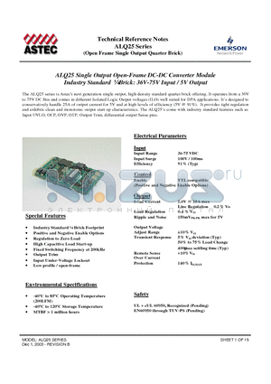 ALQ25_03 datasheet - Single Output Open-Frame DC-DC Converter Module Industry Standard l Brick: 36V-75V Input / 5V Output