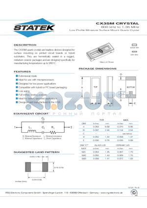 CX3CSM3 datasheet - 800 kHz to 1.35 MHz Low Profile Miniature Surface Mount Quartz Crystal