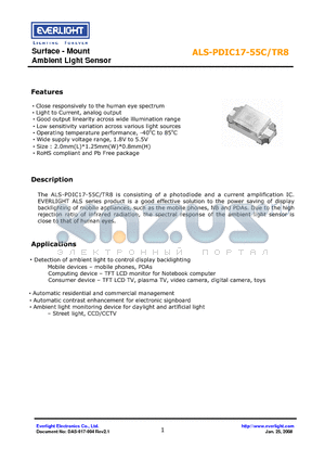 ALS-PDIC17-55C/TR8 datasheet - Surface - Mount Ambient Light Sensor