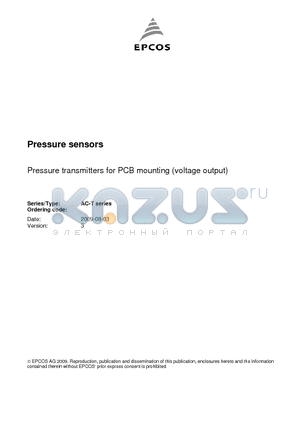 B58620L1110A052 datasheet - Pressure sensors Pressure transmitters for PCB mounting (voltage output)