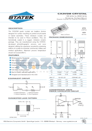 CX3VCSM2 datasheet - 18 kHz to 600 kHz Miniature Surface Mount Quartz Crystal for Pierce Oscillators