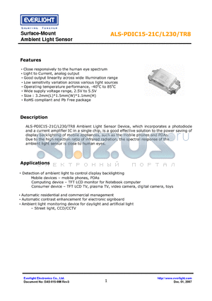 ALS-PDIC15-21C/L230/TR8 datasheet - Surface-Mount Ambient Light Sensor