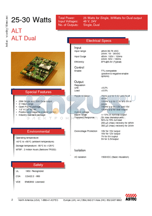 ALT01BB48 datasheet - 25W Single and 30W Dual output