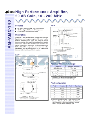 AM-140PIN datasheet - High Performance Amplifier, 29 dB Gain, 10 - 200 MHz