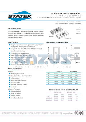 CX6SMAT datasheet - Ultra-Low Profile Miniature Surface Mount AT Quartz Crystal