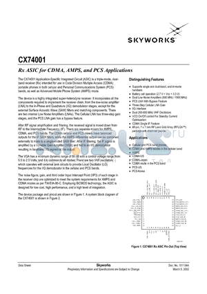 CX74001 datasheet - Rx ASIC for CDMA, AMPS, and PCS Applications