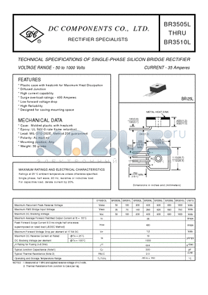 BR358L datasheet - TECHNICAL SPECIFICATIONS OF SINGLE-PHASE SILICON BRIDGE RECTIFIER