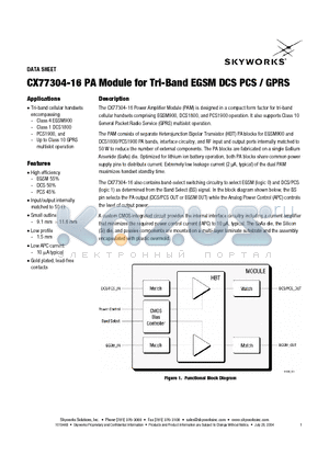 CX77304-16 datasheet - CX77304-16 PA Module for Tri-Band EGSM DCS PCS / GPRS
