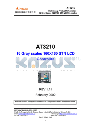 AT3210 datasheet - 16 GrayScales 160X160 STN LCD Controller