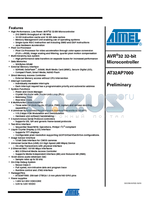 AT32AP7000-CTUT datasheet - AVR32 32-bit Microcontroller