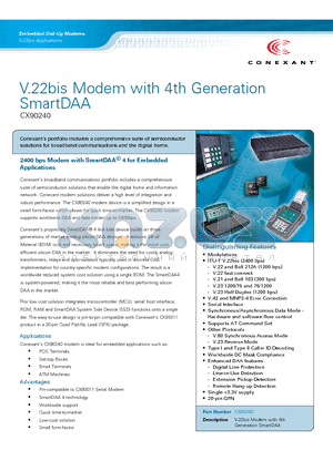 CX90240 datasheet - V.22bis Modem with 4th Generation SmartDAA