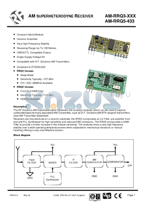 AM-RRQ5-433 datasheet - AM SUPERHETERODYNE RECEIVER