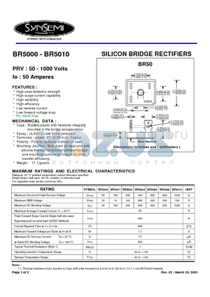 BR5001 datasheet - SILICON BRIDGE RECTIFIERS