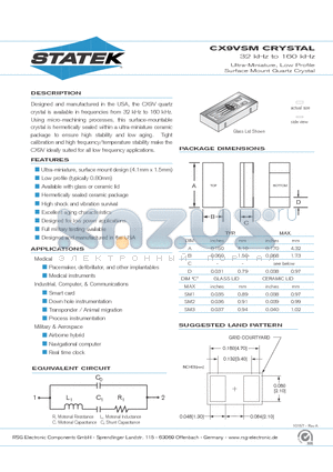 CX9VSSM3 datasheet - 32 kHz to 160 kHz Ultra-Miniature, Low Profile Surface Mount Quartz Crystal