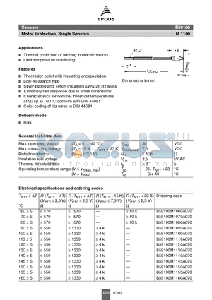 B59100M1190A070 datasheet - Motor Protection, Single Sensors