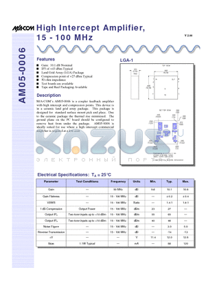 AM05-0006TR datasheet - High Intercept Amplifier, 15 - 100 MHz